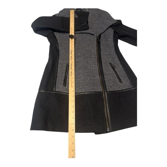 Guess Asymmetrical Zip Colorblock Coat Faux Leather Trim Wool Blend Small WA1 - Picture 5 of 7